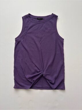 MIHOLL Waffle-Knit Twist Front Tank Top - Purple